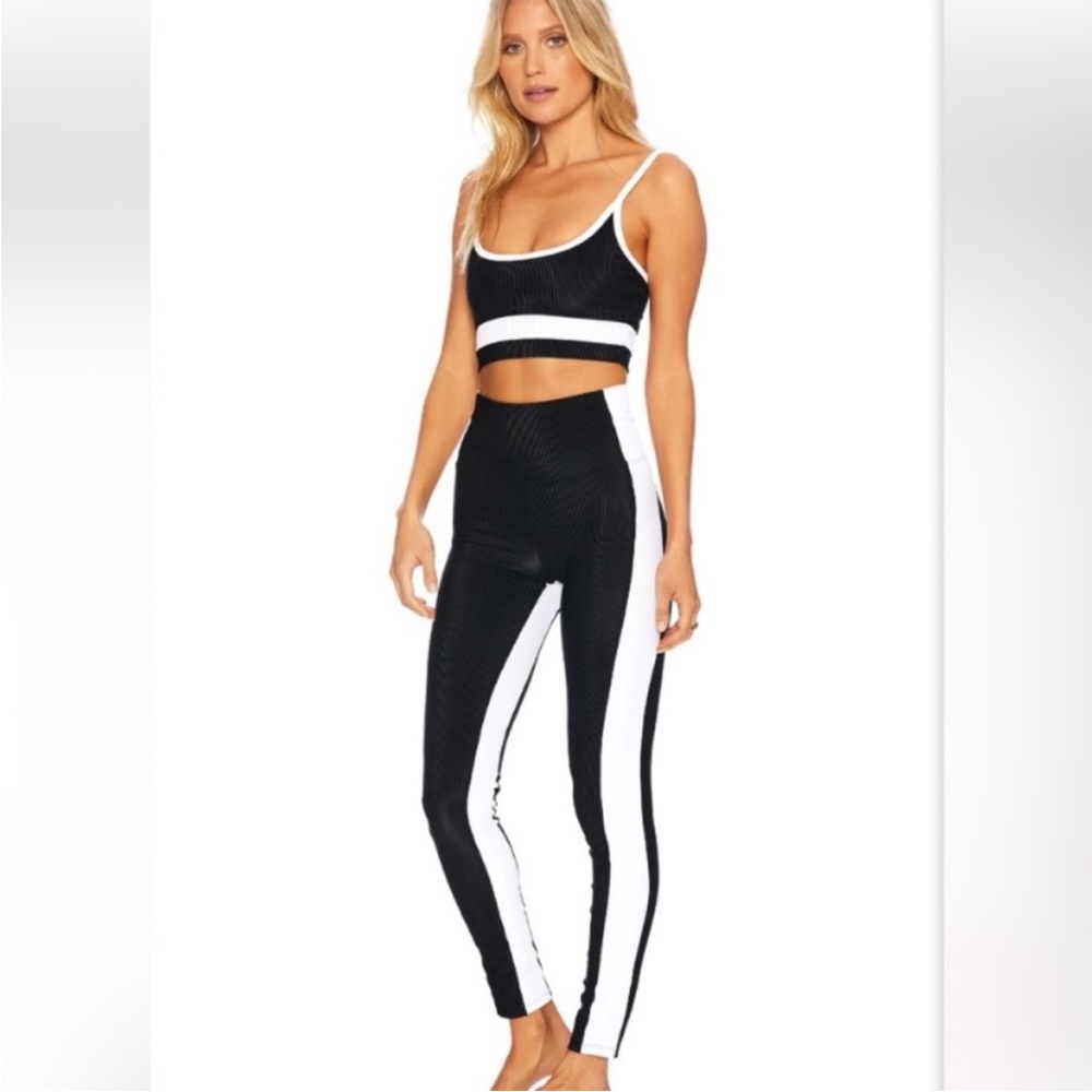 Beachriot M set bra leggings Colorblock black 0864 white ribbed beach riot sport